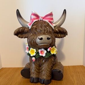 Spring 2026 Highland Cow with Pink Bow -approximately 13 inches tall